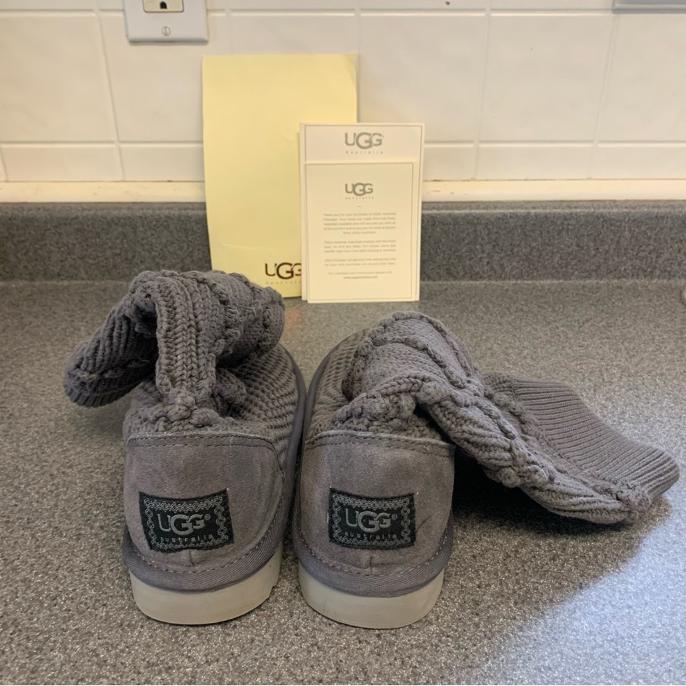 UGG Classic Argyle Knit boots sweater-like texture Never Worn Gray Size 6 - Picture 2 of 7